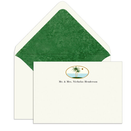 Elegant Note Cards with Engraved Tropical Island